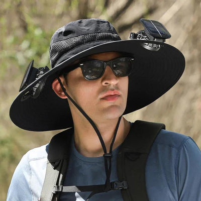 Outdoor Wide Brim Sun Hat With Solar Fan