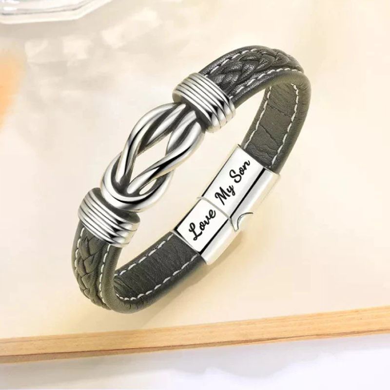 To My Son - "Mother and Son Forever Linked Together" Braided Leather Bracelet