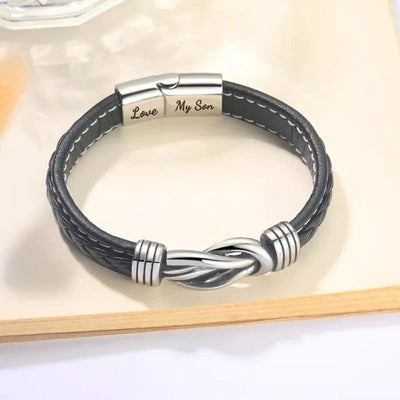 To My Son - "Mother and Son Forever Linked Together" Braided Leather Bracelet