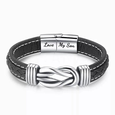 To My Son - "Mother and Son Forever Linked Together" Braided Leather Bracelet