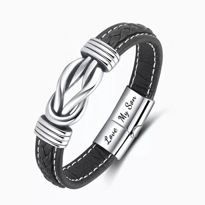 To My Son - "Mother and Son Forever Linked Together" Braided Leather Bracelet