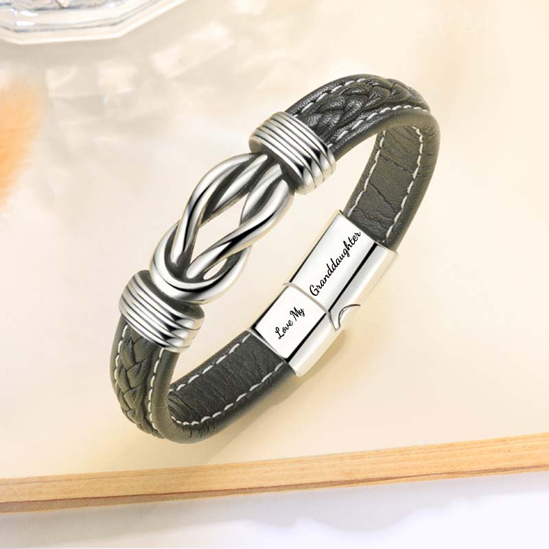 To My Granddaughter - "Grandfather and Granddaughter Forever Linked Together" Braided Leather Bracelet