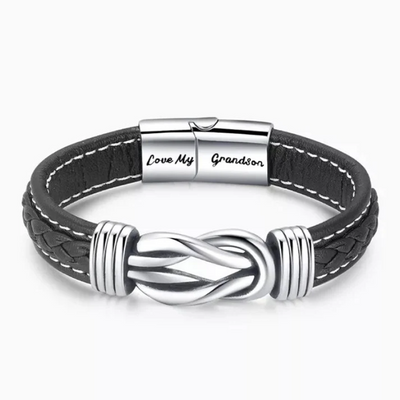 To My Grandson - "Grandfather and Grandson Forever Linked Together" Braided Leather Bracelet