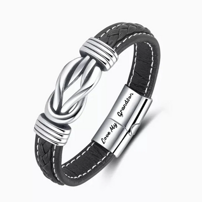 To My Grandson - "Grandfather and Grandson Forever Linked Together" Braided Leather Bracelet