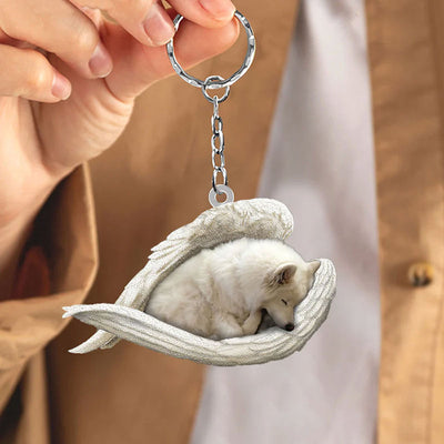 Sleeping Angel Acrylic Keychain American Eskimo