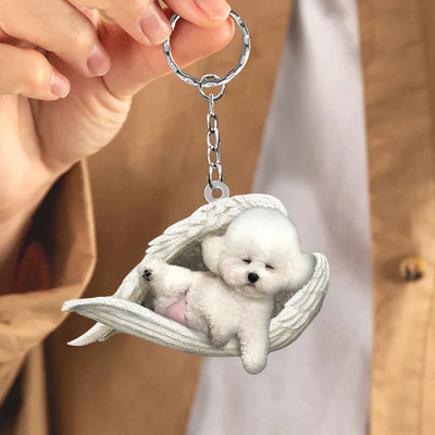 Sleeping Angel Acrylic Keychain Bichon Frise