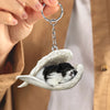 Sleeping Angel Acrylic Keychain Black and White Shih Tzu