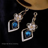 Flower Zircon Rhombic Sapphire Drop Earrings