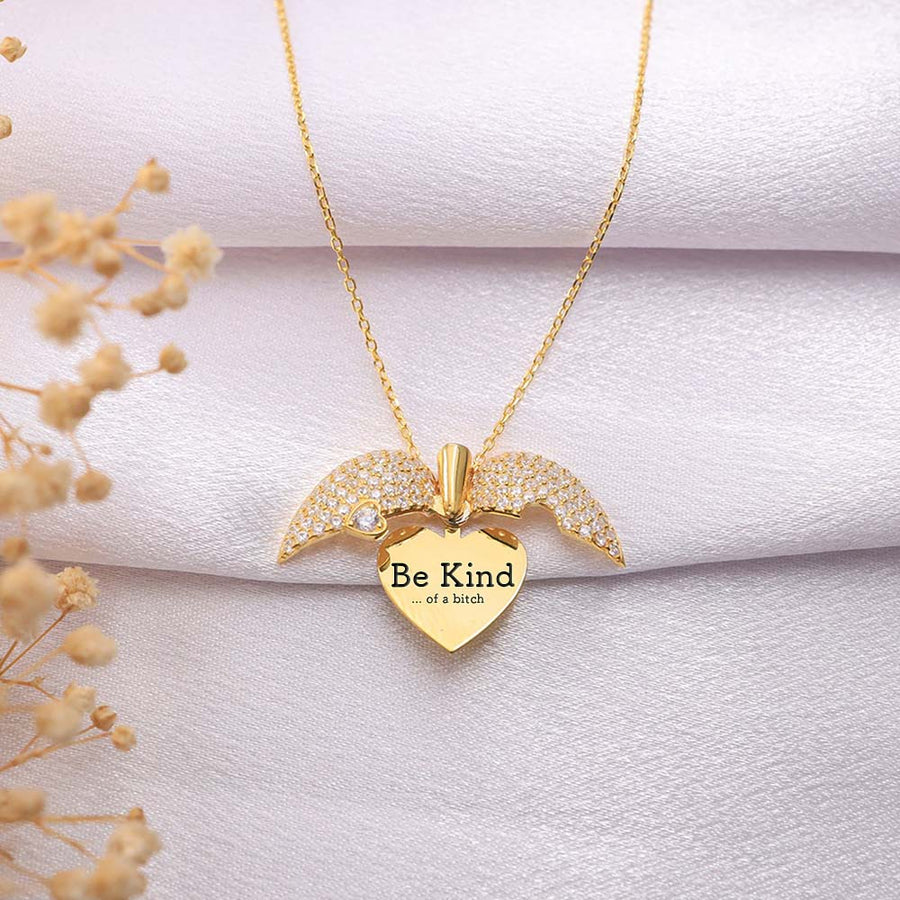 Be Kind...Of A Bi♥ch - Personalized CZ Heart Locket Necklace