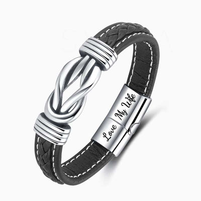 To My Wife - "Wife And Husband Forever Linked Together" Braided Leather Bracelet