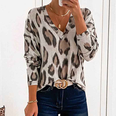 Leopard Print V Neck Top