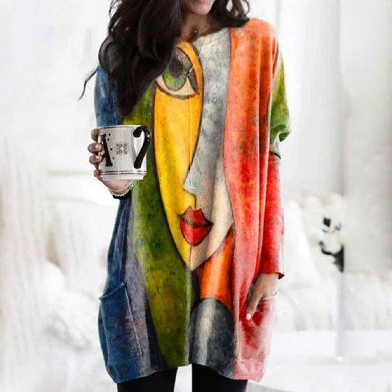 Hello Picasso Bold Print Long-Sleeve Pocket Top