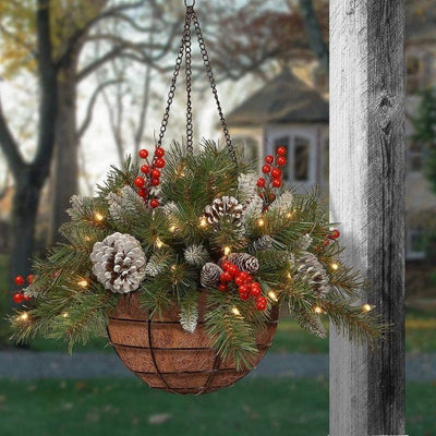 Artificial Christmas LED Hanging Basket