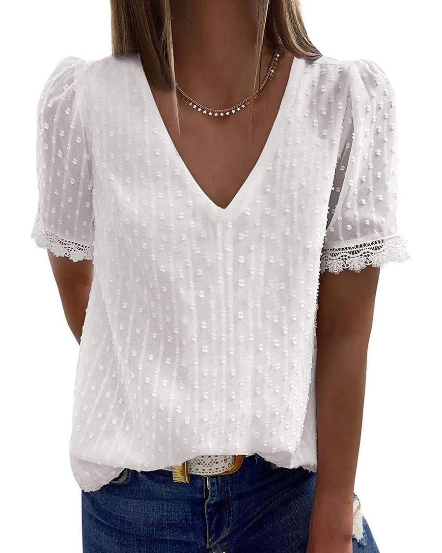 Lace V Neck Blouse (5 COLORS)