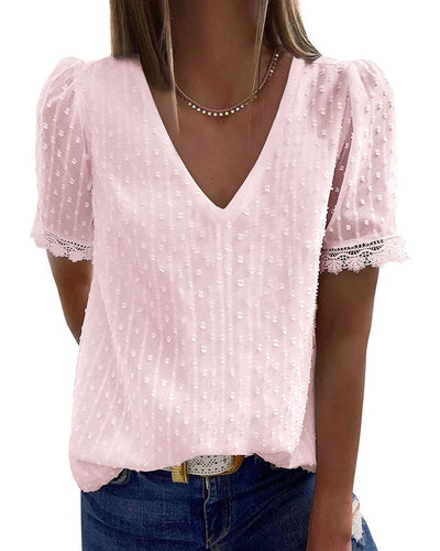 Lace V Neck Blouse (5 COLORS)