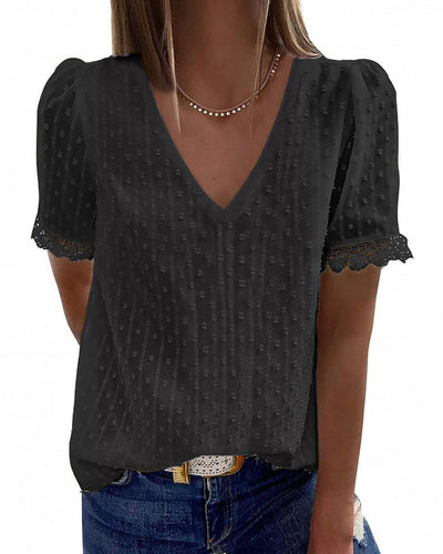 Lace V Neck Blouse (5 COLORS)