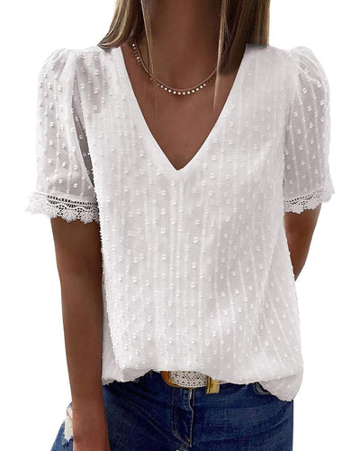 Lace V Neck Blouse (5 COLORS)