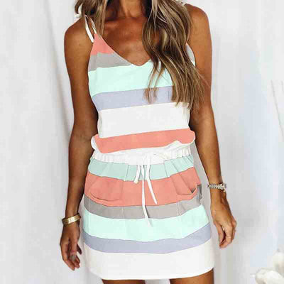 Color Striped Drawstring Dress