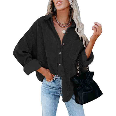 Astylish Womens Corduroy Shirts Casual Long Sleeve Button Down Blouses Tops