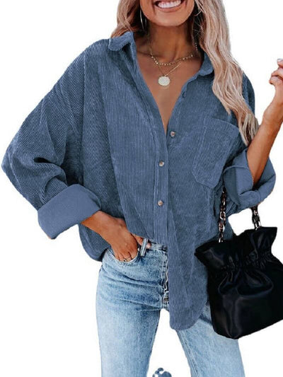 Astylish Womens Corduroy Shirts Casual Long Sleeve Button Down Blouses Tops