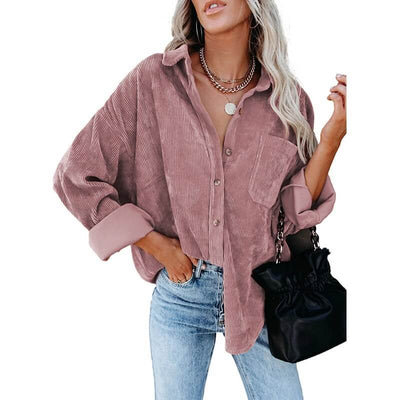 Astylish Womens Corduroy Shirts Casual Long Sleeve Button Down Blouses Tops