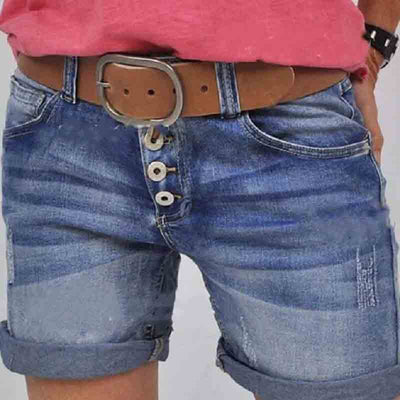 Denim Above Knee Casual Vintage Shirred Pants Shorts Denim & Jeans