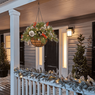 Artificial Christmas LED Hanging Basket