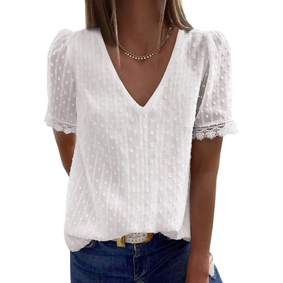 Lace V Neck Blouse (5 COLORS)