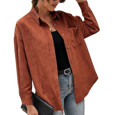 Astylish Womens Corduroy Shirts Casual Long Sleeve Button Down Blouses Tops