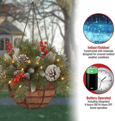 Artificial Christmas LED Hanging Basket