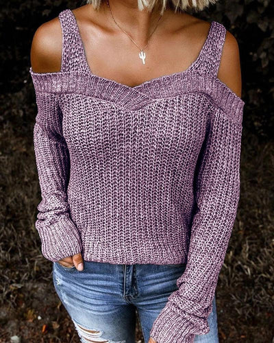 Solid Long Sleeve Cut-Out Sweater