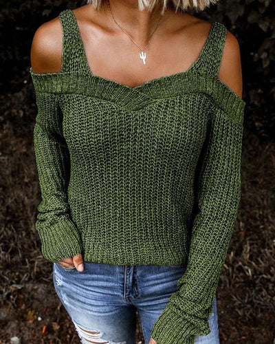 Solid Long Sleeve Cut-Out Sweater