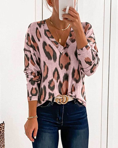 Leopard Print V Neck Top