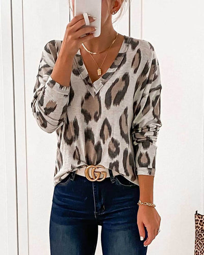 Leopard Print V Neck Top