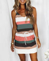 Striped Pockets Drawstring Dress